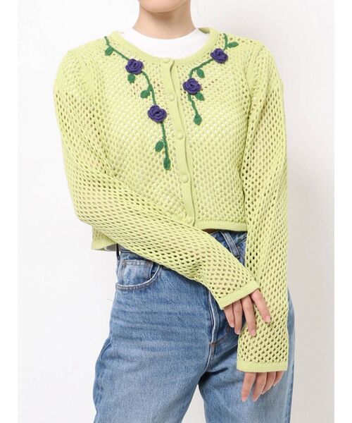 MILK（ミルク）の「MILK ローズニットカーディガン【コラボ】（カーディガン/ボレロ・レディース・ブラック/グリーン/アイボリー・MEDIUM）」の4枚目の写真