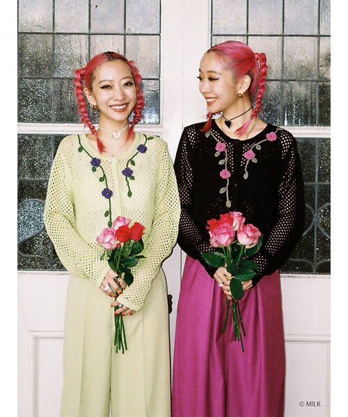 MILK（ミルク）の「MILK ローズニットカーディガン【コラボ】（カーディガン/ボレロ・レディース・ブラック/グリーン/アイボリー・MEDIUM）」の9枚目の写真