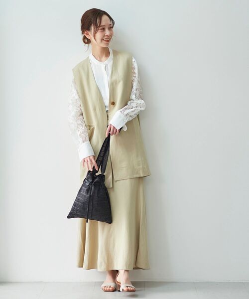 le.coeur blanc（ルクールブラン）の「麻ブレンドセミフレアスカート（スカート・レディース・ブラック/ベージュ・38/36）」の3枚目の写真