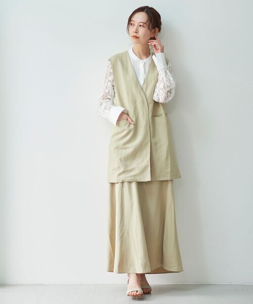 le.coeur blanc（ルクールブラン）の「麻ブレンドセミフレアスカート（スカート・レディース・ブラック/ベージュ・38/36）」の4枚目の写真