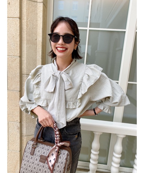 JUMELLE（ジュメロ）の「スプリングタイブラウス（シャツ/ブラウス・レディース・ピンク/グリーン・FREE）」の4枚目の写真