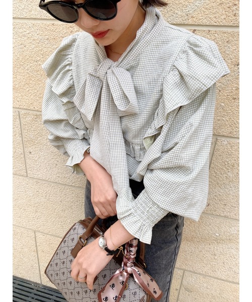 JUMELLE（ジュメロ）の「スプリングタイブラウス（シャツ/ブラウス・レディース・ピンク/グリーン・FREE）」の6枚目の写真