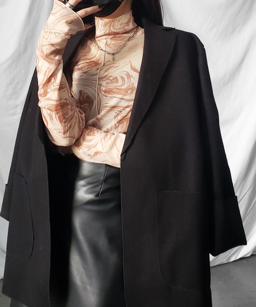 me+em select(ミームセレクト)の「※※【選べる3サイズ/8色展開】総柄マーブルシアーハイネックメロートップス【 好評につき新色追加! 】(Tシャツ/カットソー・レディース・オレンジ/グレー/ミント/グリーン/モカ/ピンク/ブラック/ブルー・MEDIUM/SMALL/LARGE)」の14枚目の写真