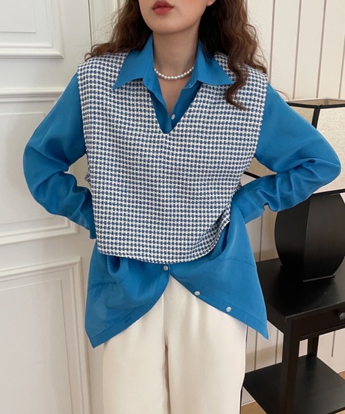 Didot.showroom（ディドット ショールーム）の「ツイードVネックショート丈ベスト（ベスト・レディース・ブラック/ブルー/レッド・FREE）」の3枚目の写真