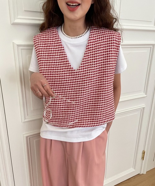 Didot.showroom（ディドット ショールーム）の「ツイードVネックショート丈ベスト（ベスト・レディース・ブラック/ブルー/レッド・FREE）」の12枚目の写真