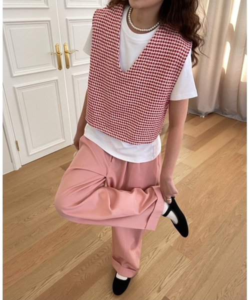 Didot.showroom（ディドット ショールーム）の「ツイードVネックショート丈ベスト（ベスト・レディース・ブラック/ブルー/レッド・FREE）」の5枚目の写真