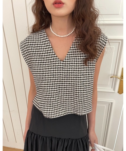 Didot.showroom（ディドット ショールーム）の「ツイードVネックショート丈ベスト（ベスト・レディース・ブラック/ブルー/レッド・FREE）」の18枚目の写真