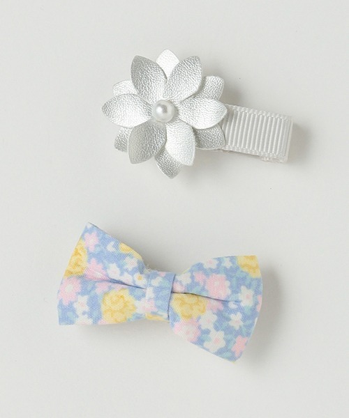 petit main（プティマイン）の「お花リボンヘアクリップセット（バレッタ/ヘアクリップ・キッズ・アイボリー/ライトピンク/シルバー・FREE）」の3枚目の写真