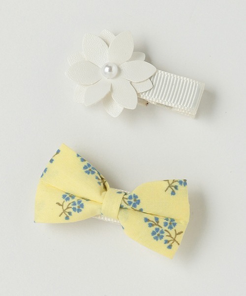 petit main（プティマイン）の「お花リボンヘアクリップセット（バレッタ/ヘアクリップ・キッズ・アイボリー/ライトピンク/シルバー・FREE）」の2枚目の写真