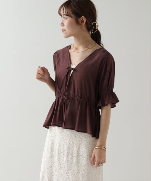 RAY CASSIN(レイカズン)の「ダブルリボンペプラムブラウス(シャツ/ブラウス・レディース・ブラウン/ブルー/キナリ・FREE)」の1枚目の写真