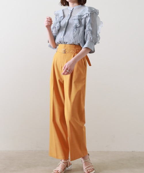 Cheek（チーク）の「楊柳袖フリルブラウス（シャツ/ブラウス・レディース・ネイビー/オフホワイト/サックスブルー・MEDIUM）」の22枚目の写真