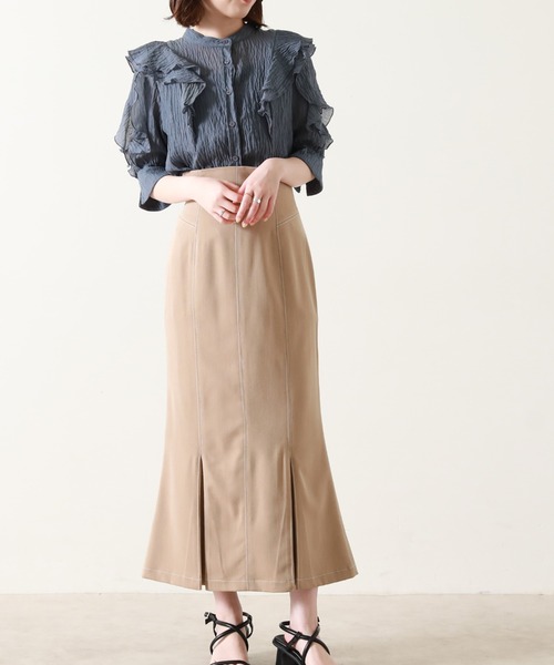 Cheek（チーク）の「楊柳袖フリルブラウス（シャツ/ブラウス・レディース・ネイビー/オフホワイト/サックスブルー・MEDIUM）」の12枚目の写真