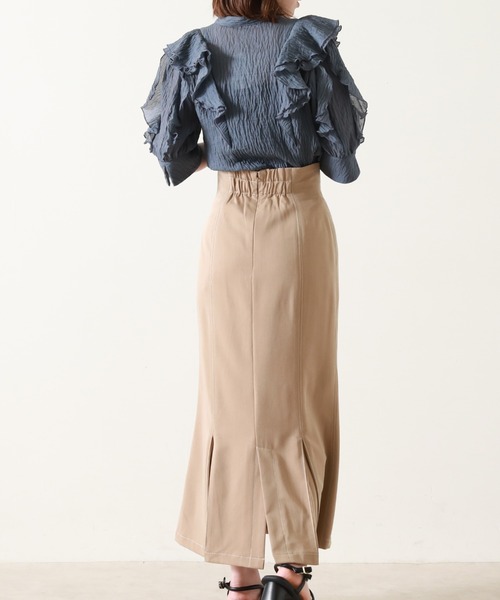 Cheek（チーク）の「楊柳袖フリルブラウス（シャツ/ブラウス・レディース・ネイビー/オフホワイト/サックスブルー・MEDIUM）」の13枚目の写真