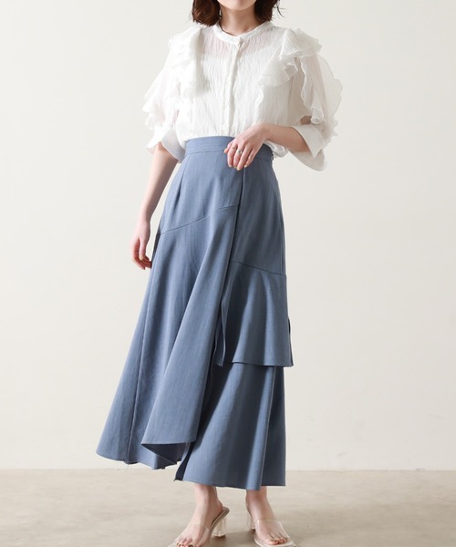 Cheek（チーク）の「楊柳袖フリルブラウス（シャツ/ブラウス・レディース・ネイビー/オフホワイト/サックスブルー・MEDIUM）」の5枚目の写真