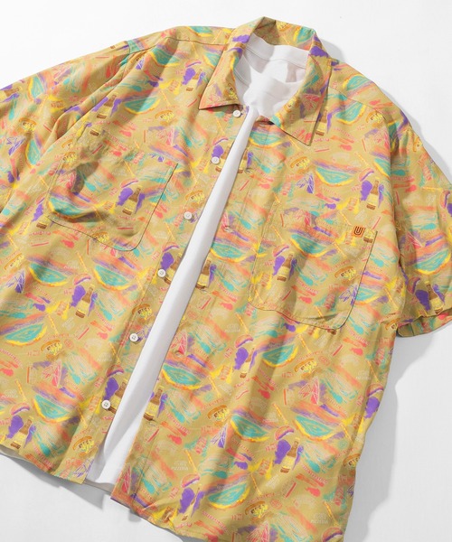 Universal Overall ユニバーサルオーバーオール 総柄プリント ビッグシルエット 半袖レーヨンシャツ とろみシャツ アメリカンテイスト柄 シャツ ブラウス Universal Overall ユニバーサルオーバーオール のファッション通販 Zozotown