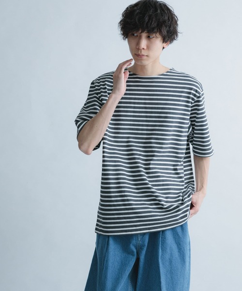 FORK&SPOON(フォークアンドスプーン)の「『ユニセックス』FORK&SPOON ボートネックボーダーショートスリーブ(Tシャツ/カットソー・メンズ・ホワイト系その他/ブラック系その他/グリーン系その他/パープル系その他・4/5)」の5枚目の写真
