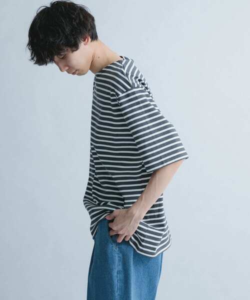 FORK&SPOON(フォークアンドスプーン)の「『ユニセックス』FORK&SPOON ボートネックボーダーショートスリーブ(Tシャツ/カットソー・メンズ・ホワイト系その他/ブラック系その他/グリーン系その他/パープル系その他・4/5)」の6枚目の写真