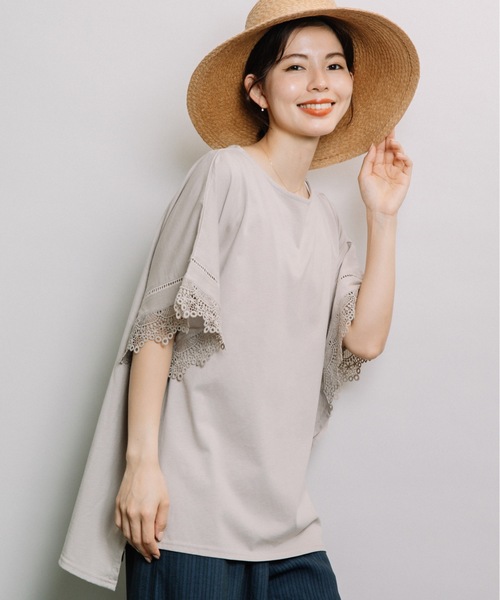 refinedworks(リファインドワークス)の「レース付きポンチョ(Tシャツ/カットソー・レディース・オフホワイト/グレー系その他/ダークブルー・FREE)」の1枚目の写真