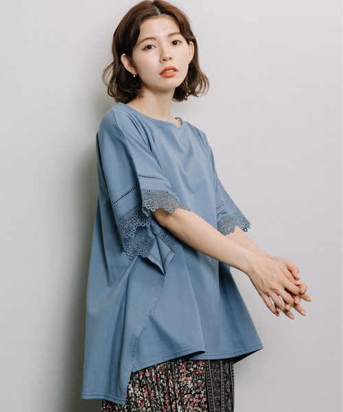 refinedworks(リファインドワークス)の「レース付きポンチョ(Tシャツ/カットソー・レディース・オフホワイト/グレー系その他/ダークブルー・FREE)」の3枚目の写真