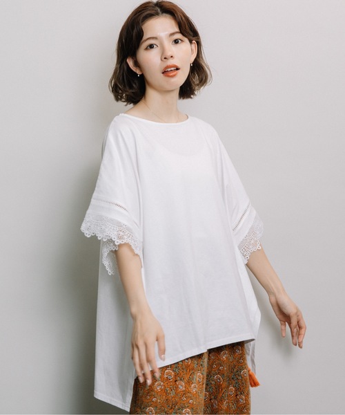 refinedworks(リファインドワークス)の「レース付きポンチョ(Tシャツ/カットソー・レディース・オフホワイト/グレー系その他/ダークブルー・FREE)」の2枚目の写真