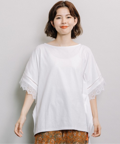 refinedworks(リファインドワークス)の「レース付きポンチョ(Tシャツ/カットソー・レディース・オフホワイト/グレー系その他/ダークブルー・FREE)」の8枚目の写真