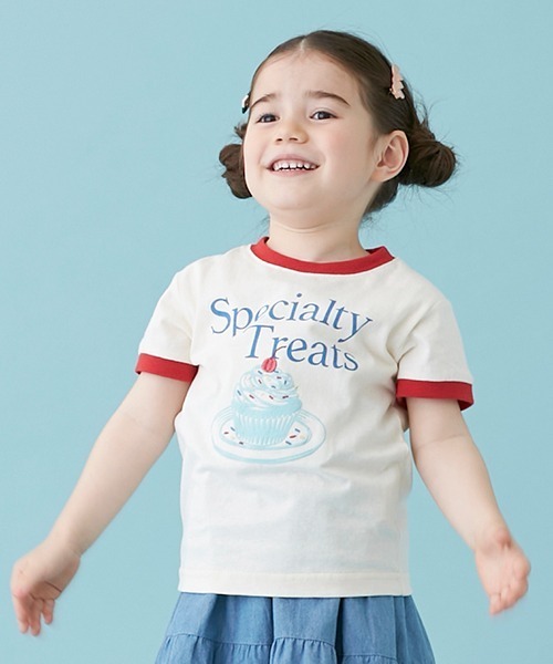 petit main（プティマイン）の「【オーガビッツ】リンガーロゴTシャツ（Tシャツ/カットソー・キッズ・ピンク/ブルー/ライトベージュ/アイボリー・110cm/120cm/80ｃｍ/100cm/130cm/90cm）」の2枚目の写真