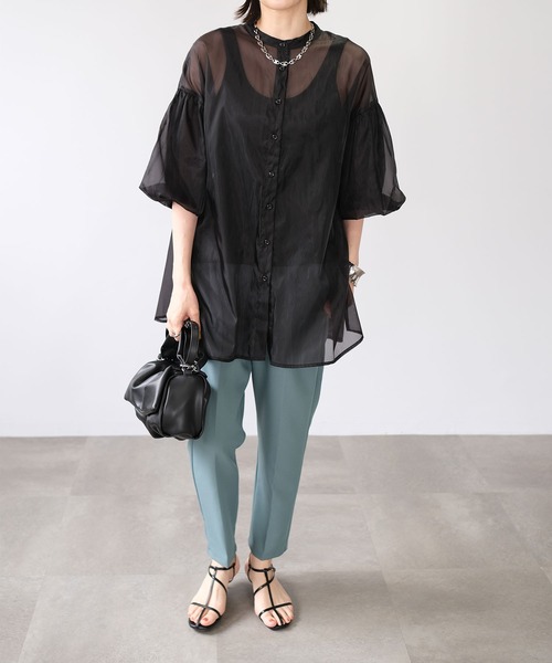 ＡＮＤＪ（アンドジェイ）の「オーガンジーボリューム袖ギャザーブラウス（シャツ/ブラウス・レディース・ブラック/ブラウン/グレー/グリーン/アイボリー・M）」の21枚目の写真