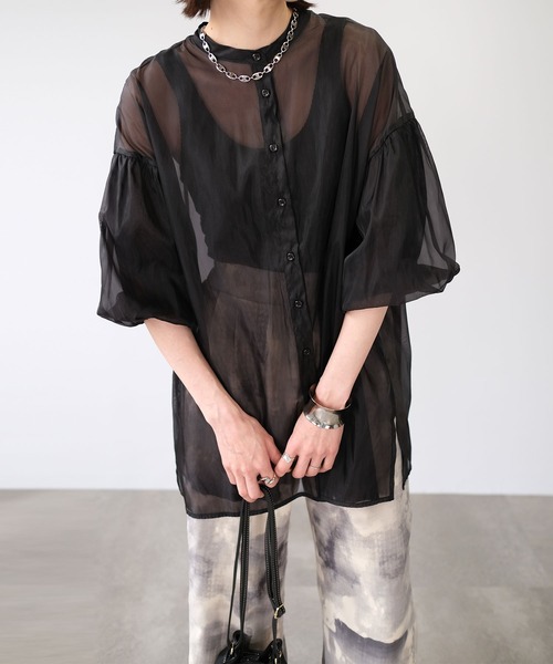 ＡＮＤＪ（アンドジェイ）の「オーガンジーボリューム袖ギャザーブラウス（シャツ/ブラウス・レディース・ブラック/ブラウン/グレー/グリーン/アイボリー・M）」の17枚目の写真