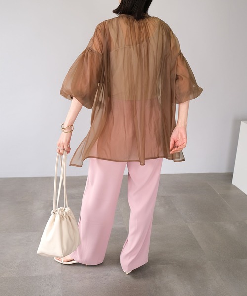 ＡＮＤＪ（アンドジェイ）の「オーガンジーボリューム袖ギャザーブラウス（シャツ/ブラウス・レディース・ブラック/ブラウン/グレー/グリーン/アイボリー・M）」の18枚目の写真