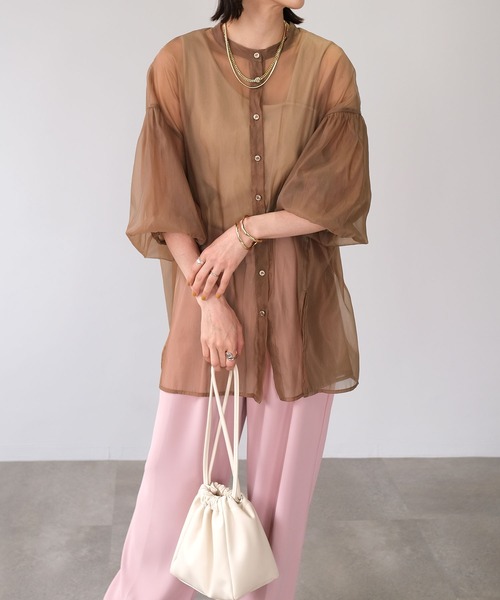 ＡＮＤＪ（アンドジェイ）の「オーガンジーボリューム袖ギャザーブラウス（シャツ/ブラウス・レディース・ブラック/ブラウン/グレー/グリーン/アイボリー・M）」の13枚目の写真