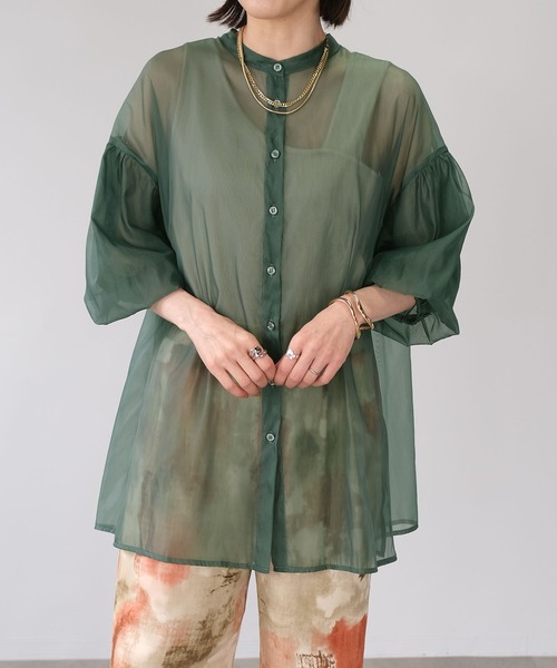 ＡＮＤＪ（アンドジェイ）の「オーガンジーボリューム袖ギャザーブラウス（シャツ/ブラウス・レディース・ブラック/ブラウン/グレー/グリーン/アイボリー・M）」の14枚目の写真