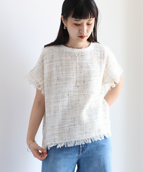 cepo（セポ）の「サマーツイードフリンジトップス（Tシャツ/カットソー・レディース・ブラック/オフホワイト・M）」の14枚目の写真