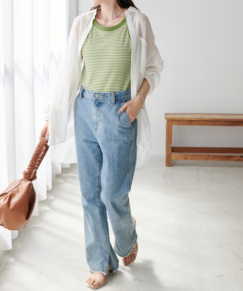 DISCOAT（ディスコート）の「カップ付リブボーダーアメスリタンクトップ（タンクトップ・レディース・ブラック/ブラウン/グリーン/ネイビー・FREE）」の14枚目の写真