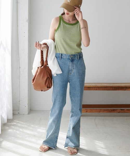 DISCOAT（ディスコート）の「カップ付リブボーダーアメスリタンクトップ（タンクトップ・レディース・ブラック/ブラウン/グリーン/ネイビー・FREE）」の11枚目の写真