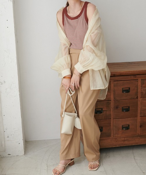 DISCOAT（ディスコート）の「カップ付リブボーダーアメスリタンクトップ（タンクトップ・レディース・ブラック/ブラウン/グリーン/ネイビー・FREE）」の10枚目の写真