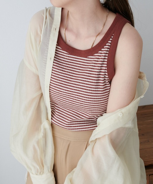 DISCOAT（ディスコート）の「カップ付リブボーダーアメスリタンクトップ（タンクトップ・レディース・ブラック/ブラウン/グリーン/ネイビー・FREE）」の6枚目の写真