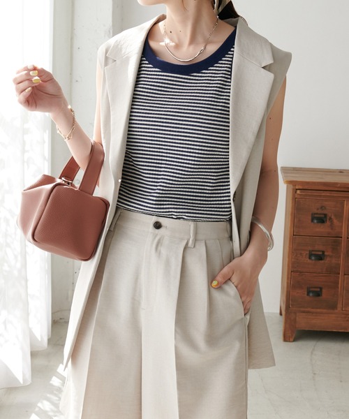 DISCOAT（ディスコート）の「カップ付リブボーダーアメスリタンクトップ（タンクトップ・レディース・ブラック/ブラウン/グリーン/ネイビー・FREE）」の12枚目の写真