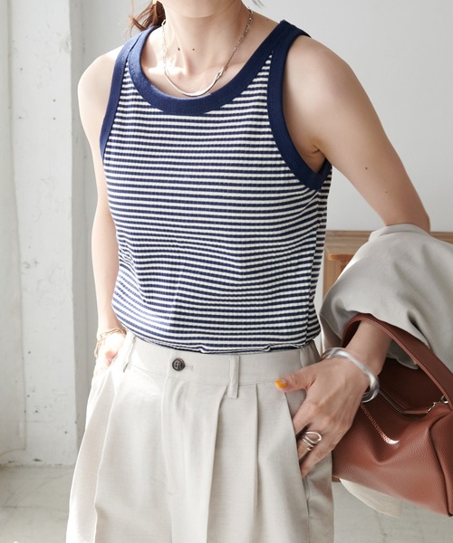 DISCOAT（ディスコート）の「カップ付リブボーダーアメスリタンクトップ（タンクトップ・レディース・ブラック/ブラウン/グリーン/ネイビー・FREE）」の20枚目の写真