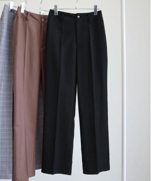 ENVYM(アンビー)の「ENVYM.センタープレスパンツ(スラックス・レディース・ブラック/チェック/ブラウン・M/S)」の2枚目の写真