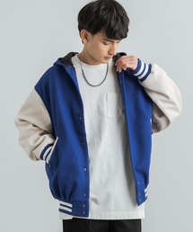 オーバーサイズ ウールライク フード付きスタジャン