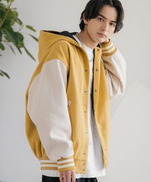 オーバーサイズ ウールライク フード付きスタジャン