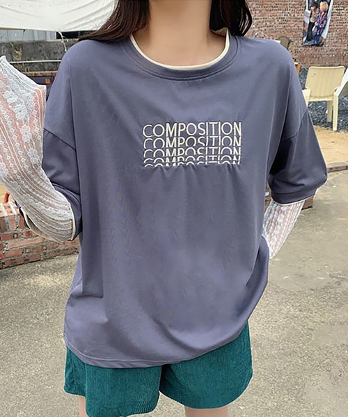 Girly Doll（ガーリードール）の「ロゴ刺繍レイヤードTシャツ（Tシャツ/カットソー・レディース・ブルー/ダークグレー/ベージュ・XL/L）」の2枚目の写真