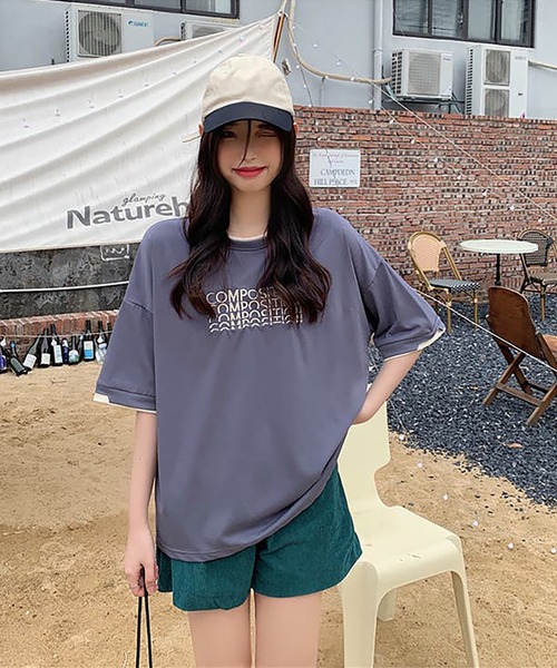 Girly Doll（ガーリードール）の「ロゴ刺繍レイヤードTシャツ（Tシャツ/カットソー・レディース・ブルー/ダークグレー/ベージュ・XL/L）」の16枚目の写真