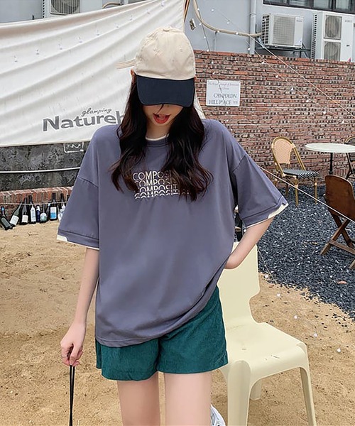 Girly Doll（ガーリードール）の「ロゴ刺繍レイヤードTシャツ（Tシャツ/カットソー・レディース・ブルー/ダークグレー/ベージュ・XL/L）」の4枚目の写真