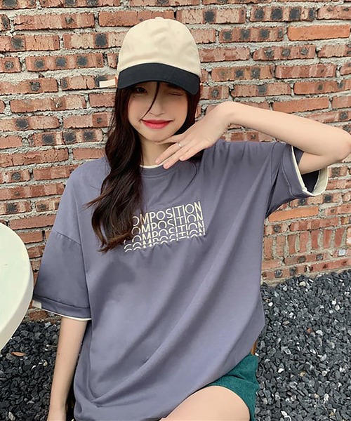 Girly Doll（ガーリードール）の「ロゴ刺繍レイヤードTシャツ（Tシャツ/カットソー・レディース・ブルー/ダークグレー/ベージュ・XL/L）」の21枚目の写真