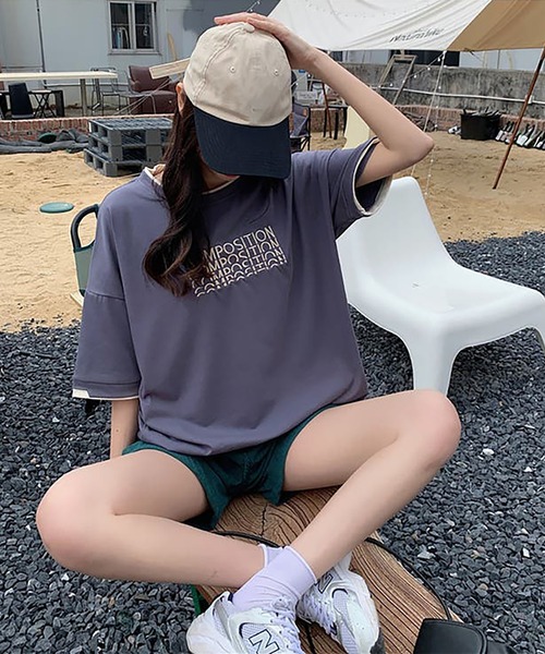Girly Doll（ガーリードール）の「ロゴ刺繍レイヤードTシャツ（Tシャツ/カットソー・レディース・ブルー/ダークグレー/ベージュ・XL/L）」の17枚目の写真