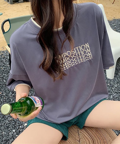 Girly Doll（ガーリードール）の「ロゴ刺繍レイヤードTシャツ（Tシャツ/カットソー・レディース・ブルー/ダークグレー/ベージュ・XL/L）」の5枚目の写真