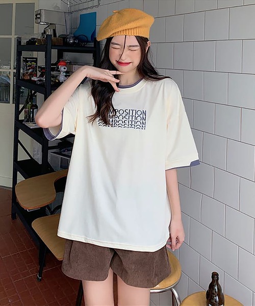 Girly Doll（ガーリードール）の「ロゴ刺繍レイヤードTシャツ（Tシャツ/カットソー・レディース・ブルー/ダークグレー/ベージュ・XL/L）」の22枚目の写真