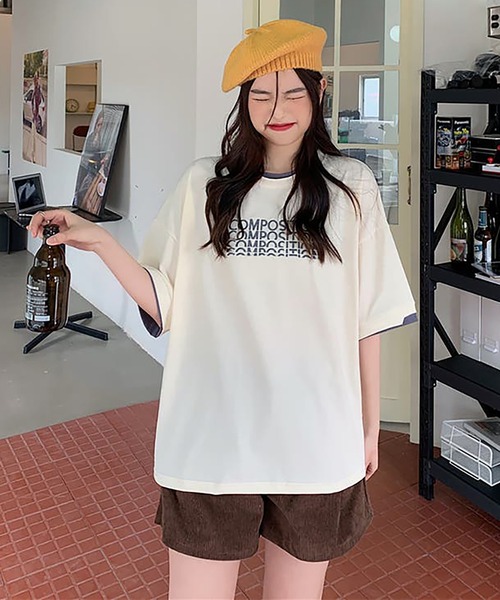 Girly Doll（ガーリードール）の「ロゴ刺繍レイヤードTシャツ（Tシャツ/カットソー・レディース・ブルー/ダークグレー/ベージュ・XL/L）」の10枚目の写真
