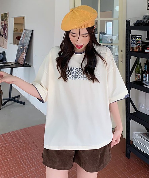 Girly Doll（ガーリードール）の「ロゴ刺繍レイヤードTシャツ（Tシャツ/カットソー・レディース・ブルー/ダークグレー/ベージュ・XL/L）」の13枚目の写真